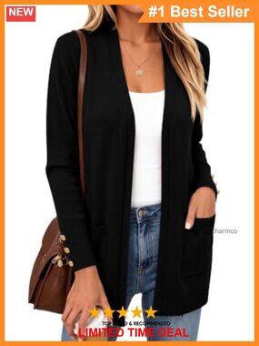 Open Front Lightweight Long Cardigan Sweater with Pockets